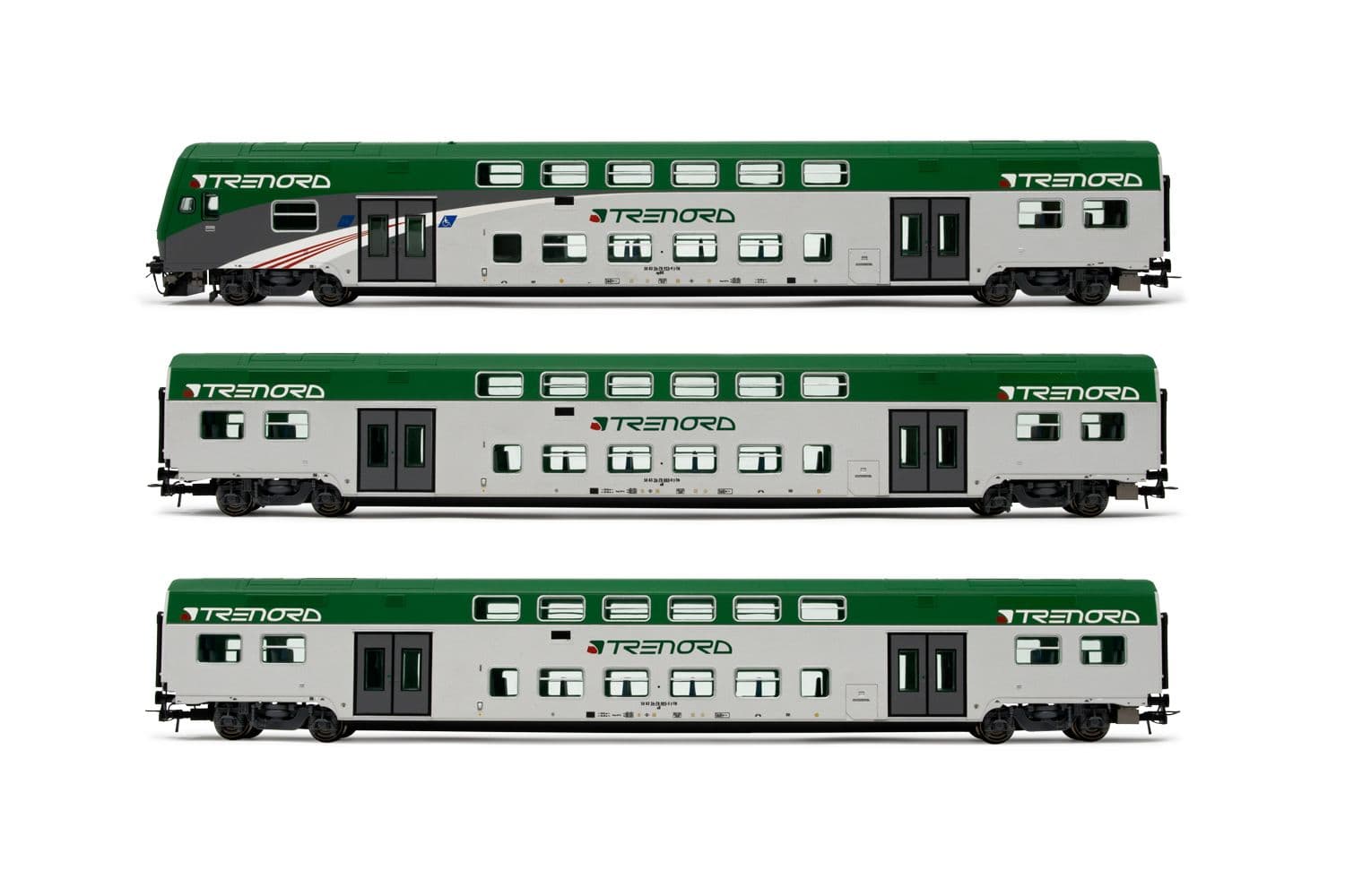 Trenord, 3-unit set of Vivalto coaches, Trenord livery, including 1 x driver's cab and 2 x interediate coaches, period VI