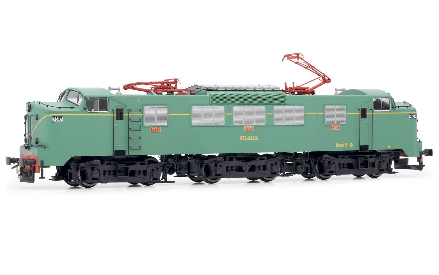 RENFE, locomotora electrica 278.007, decoración verde, ép. V