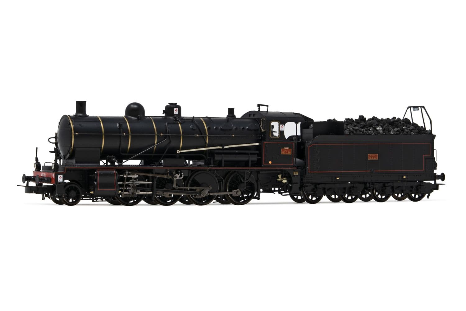 SNCF, locomotive à vapeur 140 C 38, avec tender 18 B 22 (Est), livrée noirà filets rouges et cercles de chaudière en laiton poli, ép. III