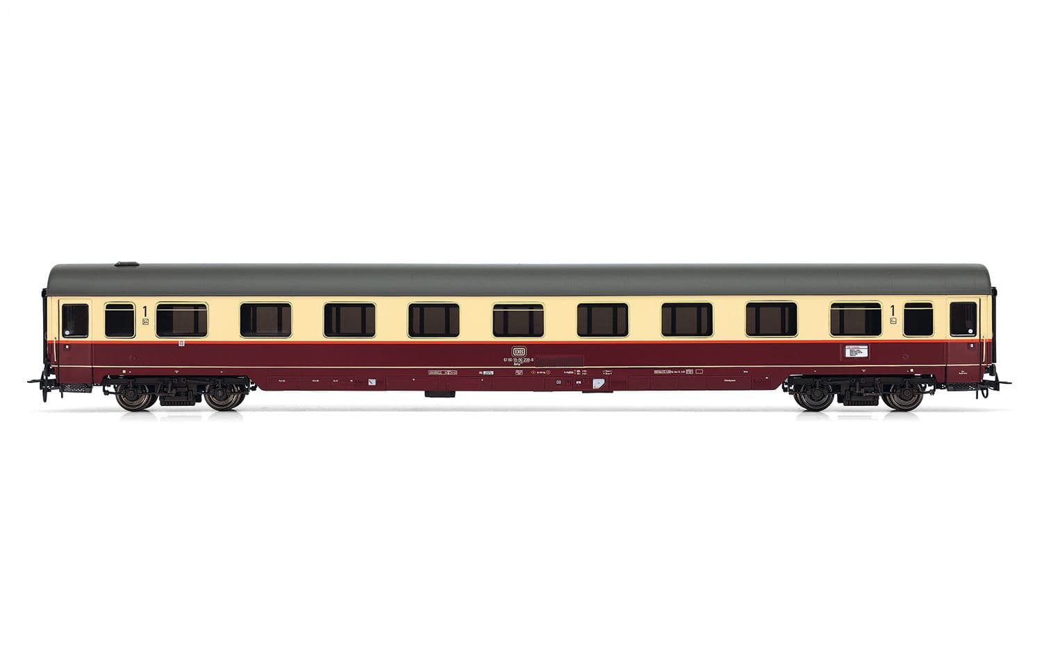 DB, set di 4 carrozze "TEE Rheingold", livrea beige/rossa, composto da 2 carrozze di 1a classe Avmz, 1 carrozza di 1a classe Apmz e 1 carrozza Club WGmh, ep. IV