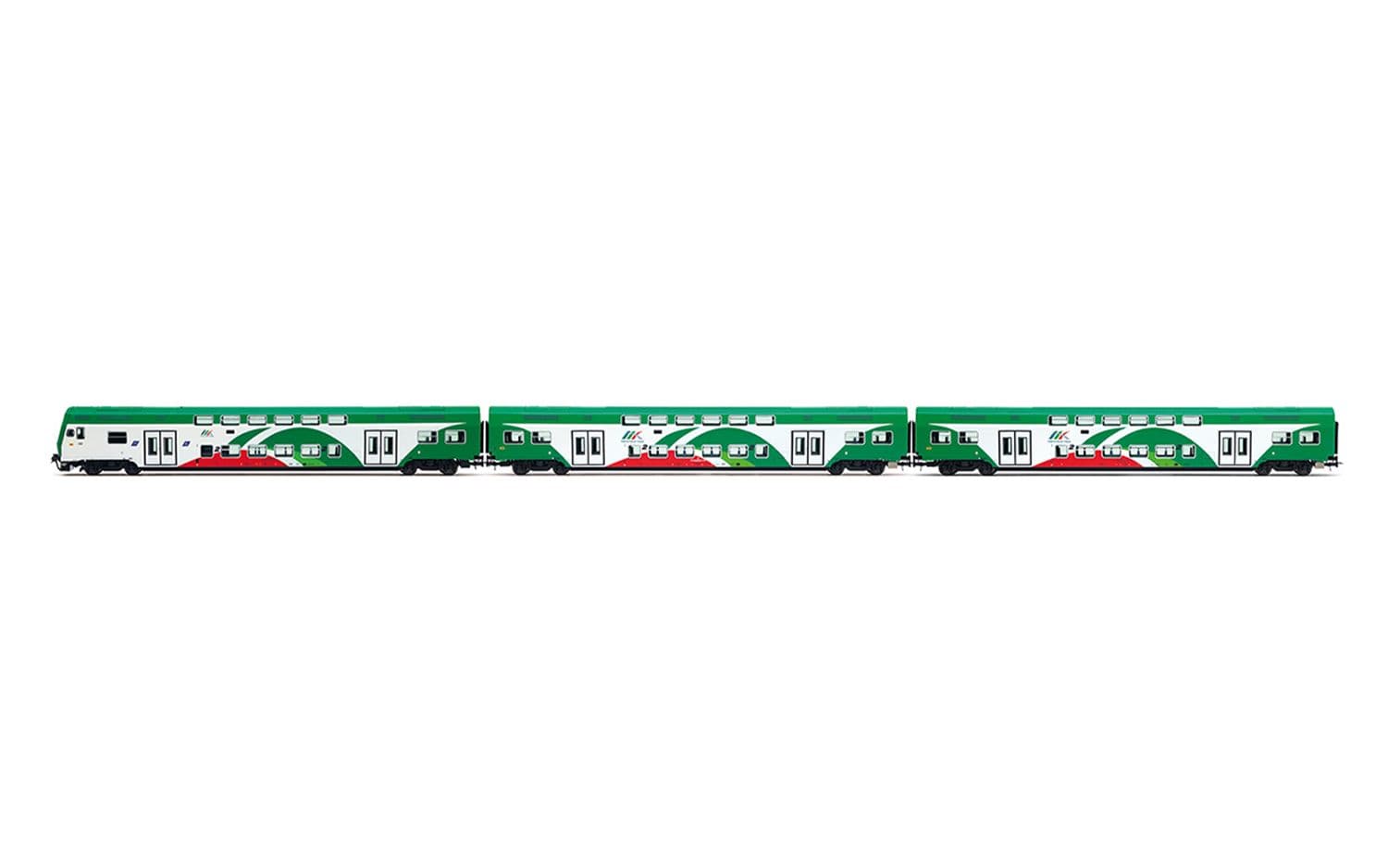 Trenitalia Tper, 3-tlg. Set Vivalto-Doppelstockwagen (einer mit Führerstand) in FER-Farbgebung mit gesicktem Dach