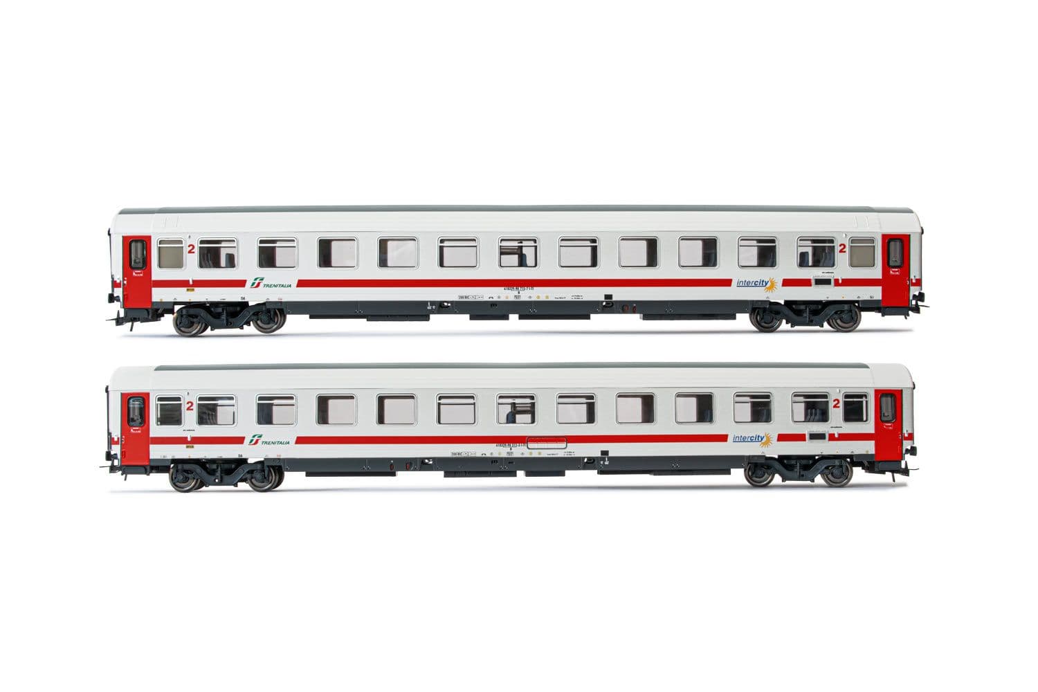 FS, 2-unit pack passenger coaches type UIC-Z renovated (progetto 901/300) in "Intercity Sun"-livery, contains two 2nd class coaches, period VI