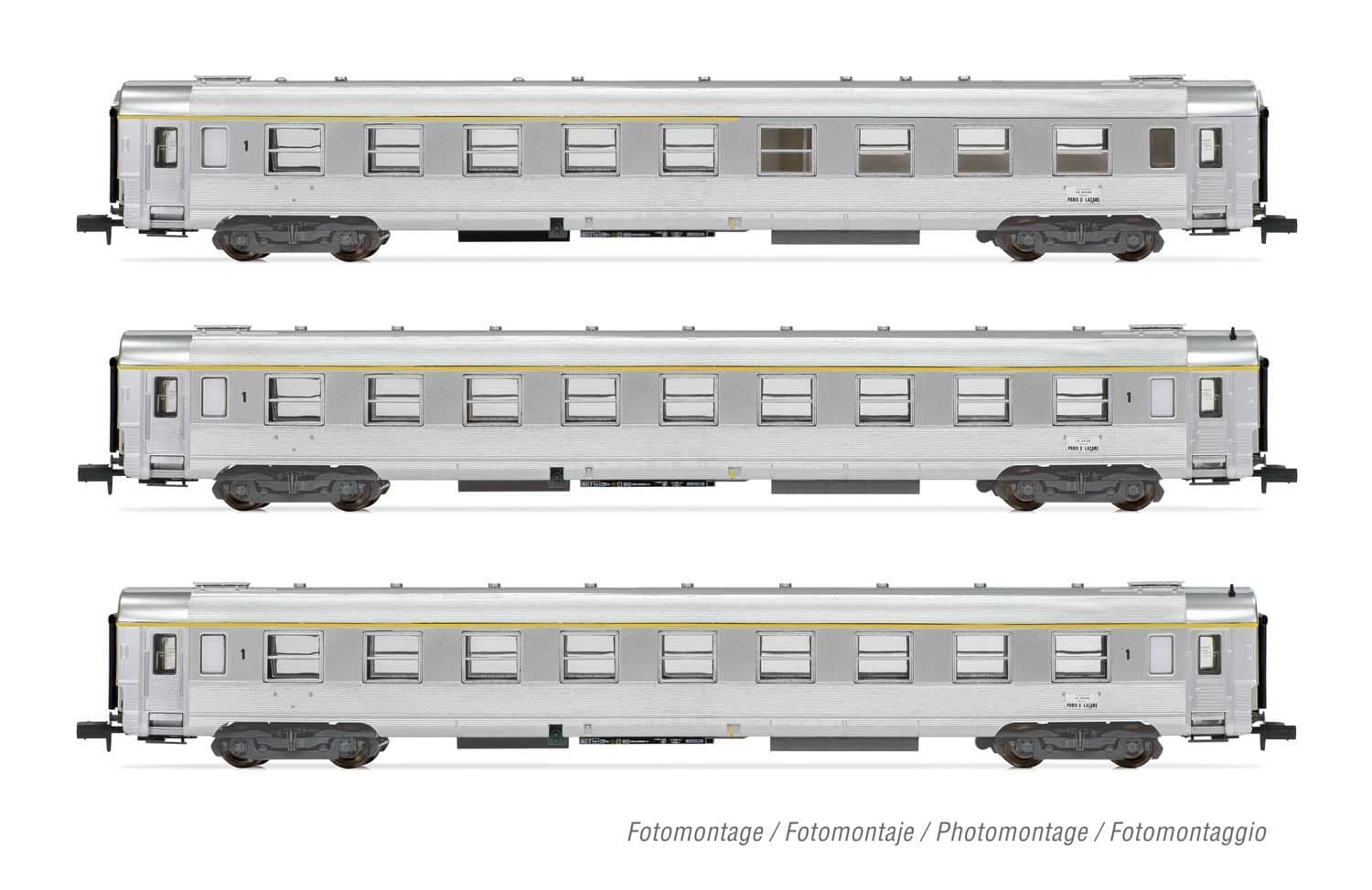SNCF, 3-tlg. Set "La Mouette", DEV Inox Reisezugwagen, 2 x A9 + 1 x A5 Cafeteria, Ep. IV