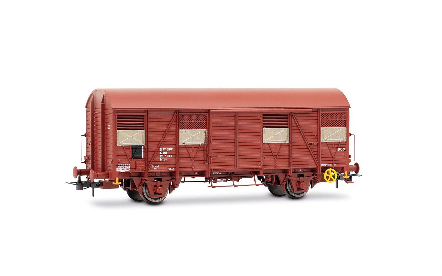SNCF, coffret de 2 wagons à 2 essieux type Gs, livrée marron, un d'eux avec feux de fin de convoi