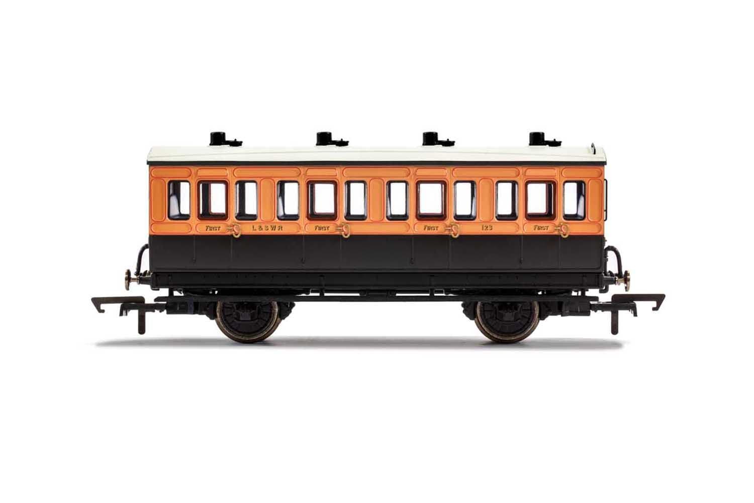 LSWR, 4 Wheel Coach, 1st Class, Fitted Lights, 123 - Era 2