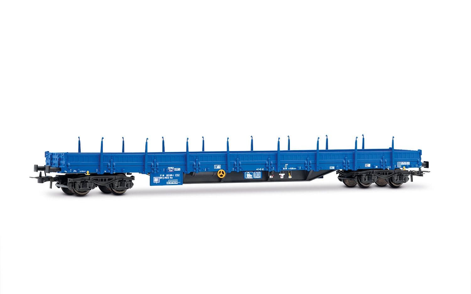 Press, 2-unit set of 4-axle stake wagons, Res type, blue livery, without load, ep. VI