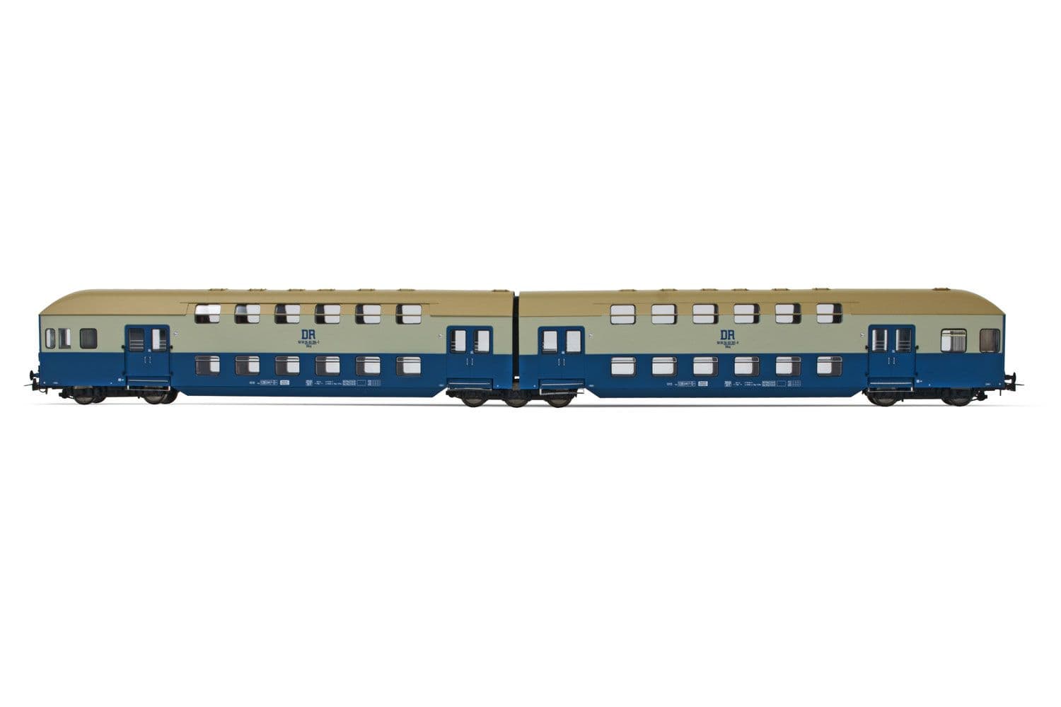 DR, 2-unit double decker coach with control cabin, blue/light grey livery, ep. IV