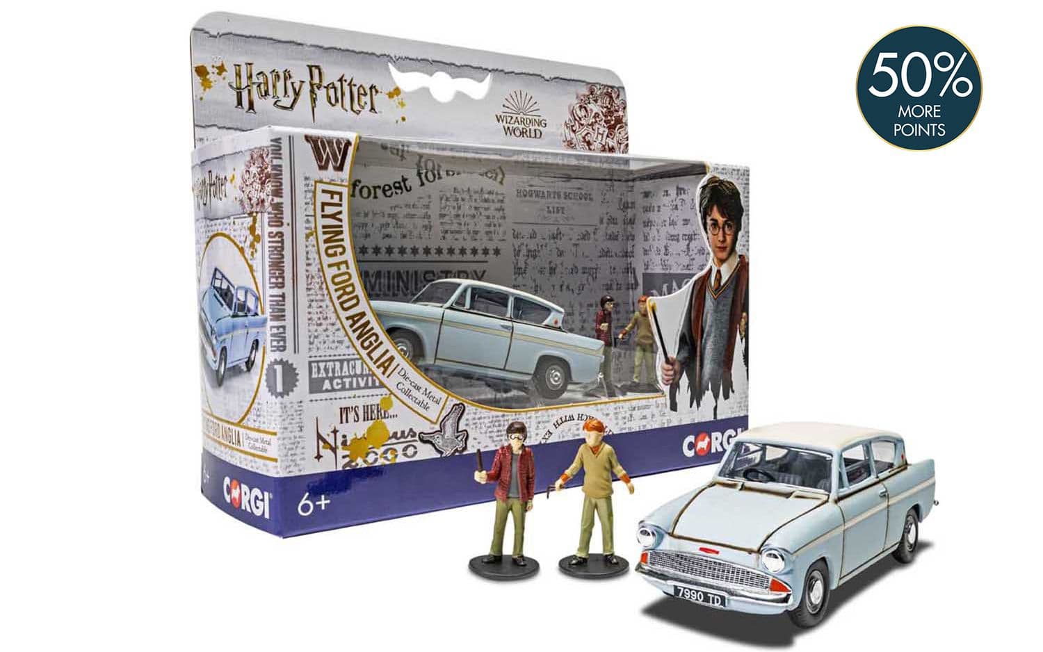 Harry Potter Flying Ford Anglia with Harry Potter and Ron Weasley Figurines