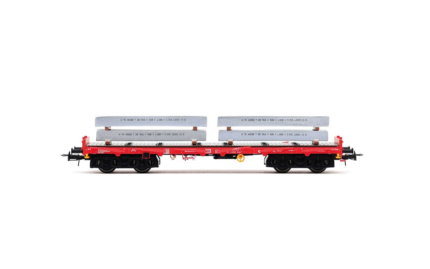 D-DBSR, 2-unit pack of 4-axle flat wagons Rmms, traffic red livery, loaded with aluminum blocks