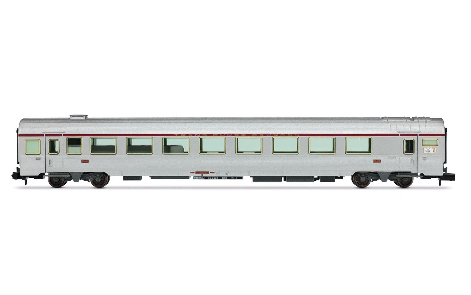 SNCF, 3-tlg. Set TEE Reisezugwagen „Paris - Ruhr" in silberner Lackierung, bestehend aus 1 x A4Dtux, 1 x Vru und 1 x A3rtu, Ep. IV