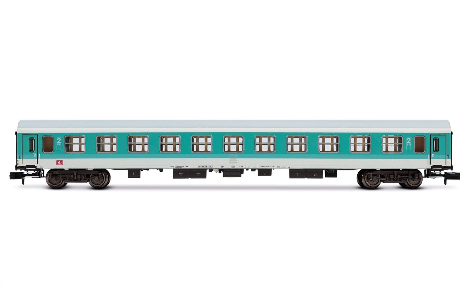DB AG, set de 3 coches regionales, decoración verde menta/blanca, compuesto de 1 x coche ABDomsb y 2 x coches Bom, ép. V