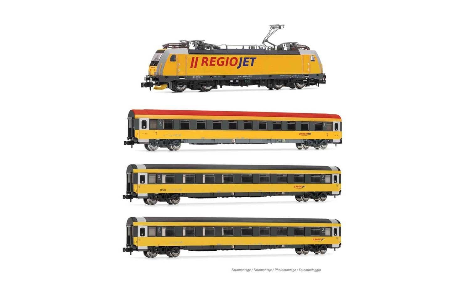 Regiojet, 4-unit train set, including 1 x electric locomotive class 386 and 3 x coaches, period VI