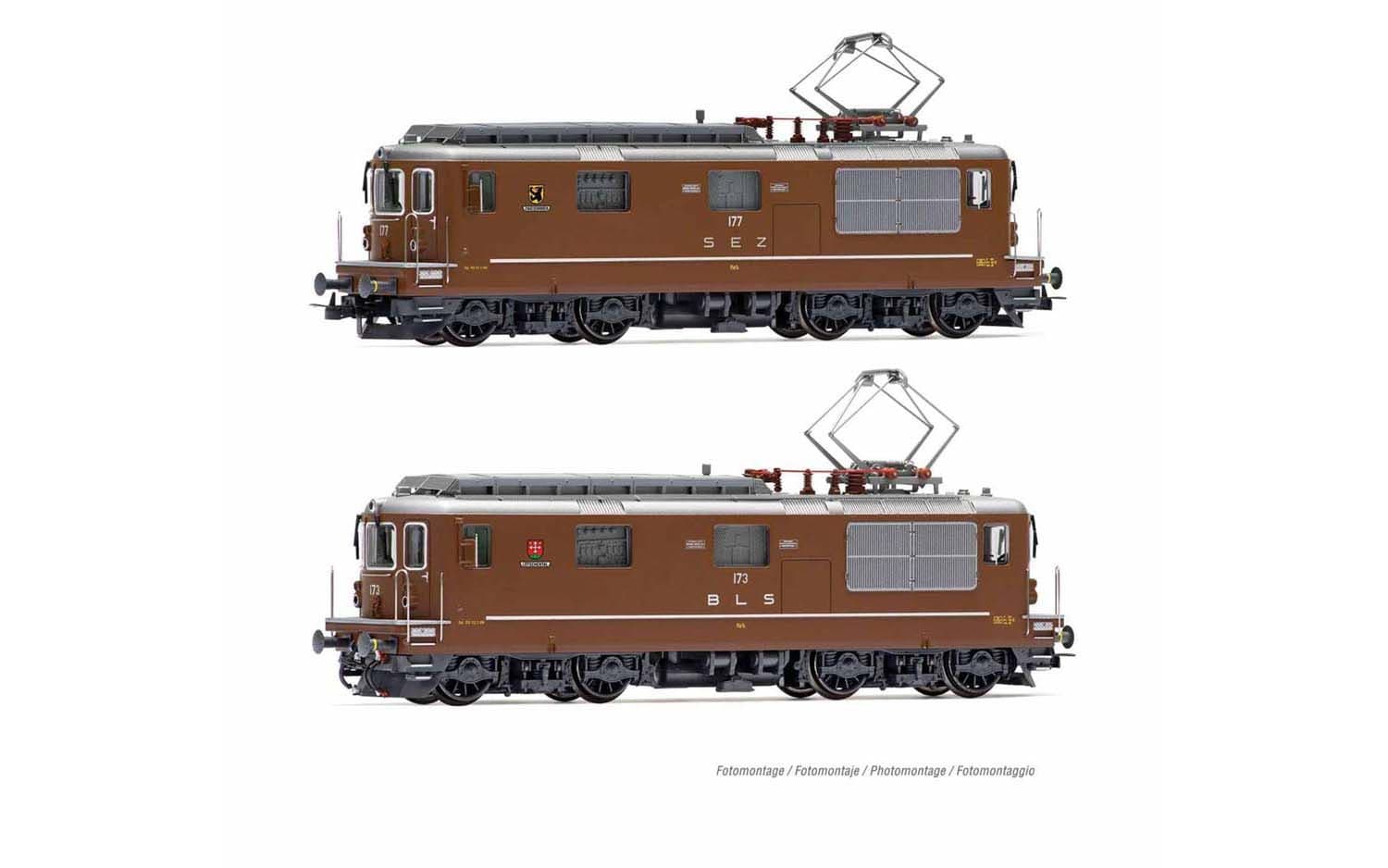 BLS/SEZ, 2-tlg. Set Elektrolokomotiven Re 4/4 in brauner Lackierung, bestehend aus 1 x BLS 173 "Lötschental" und SEZ 177 "Zweisimmen", Ep. IV