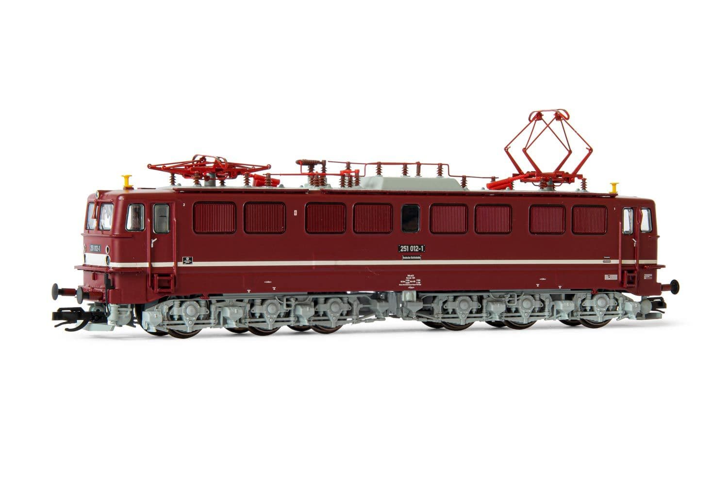 DR, electric locomotive class 251 in red livery with small white stripe, 251 012-1, period IV