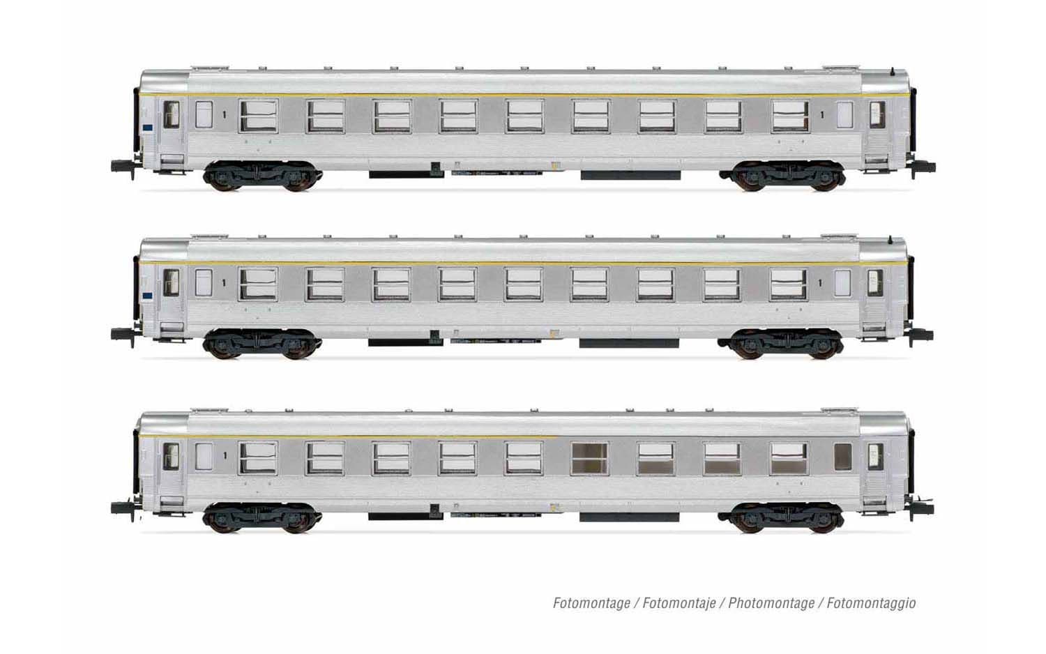 SNCF, 3-tlg. Set "Train Rapide", DEV Inox Reisezugwagen, 2 x A9 + 1 x A5 Cafeteria, Ep. III