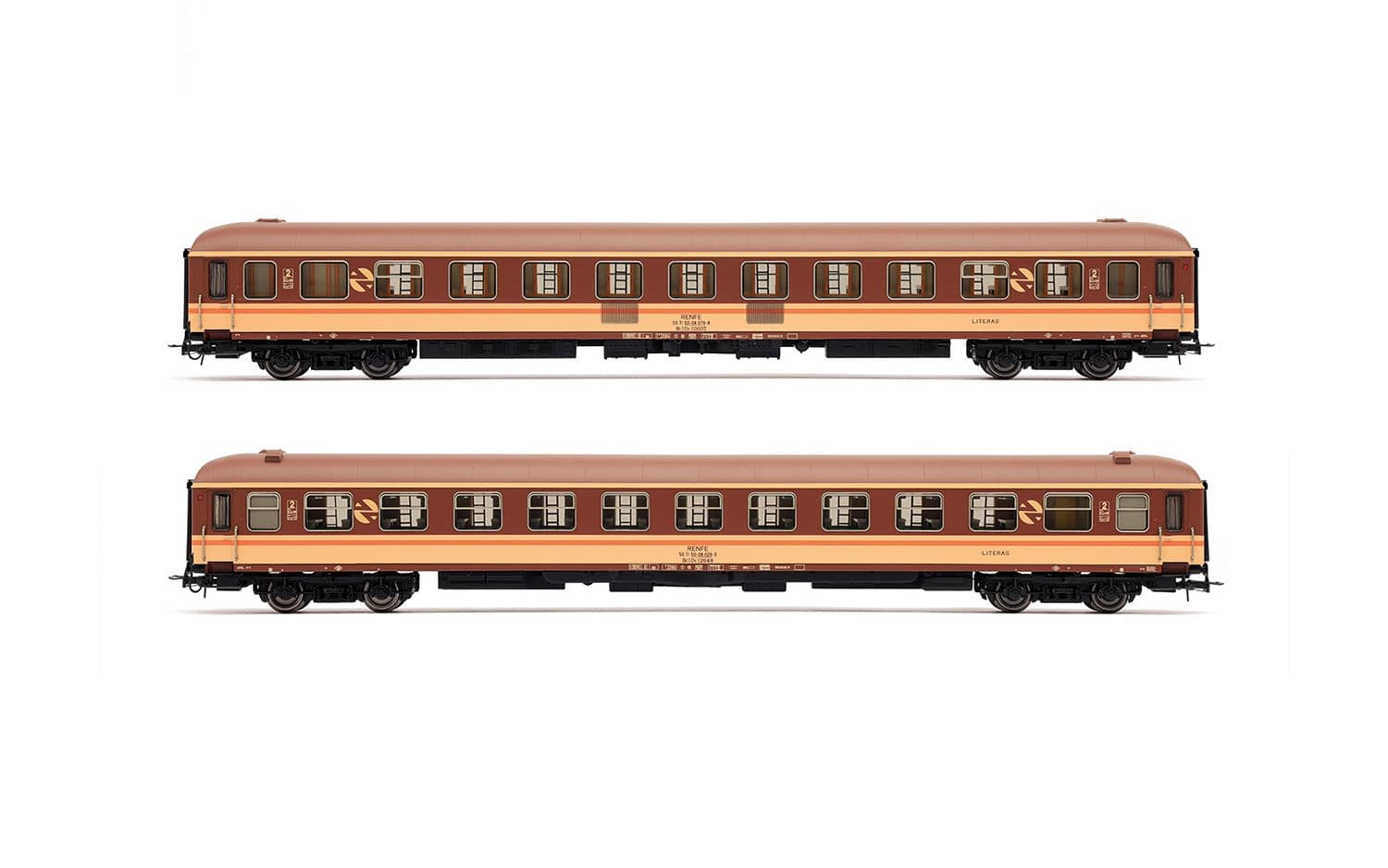 RENFE, set de 2 coches «Estrella Bahía de Cádiz», Bc10x-12600 literas, decoración Estrella