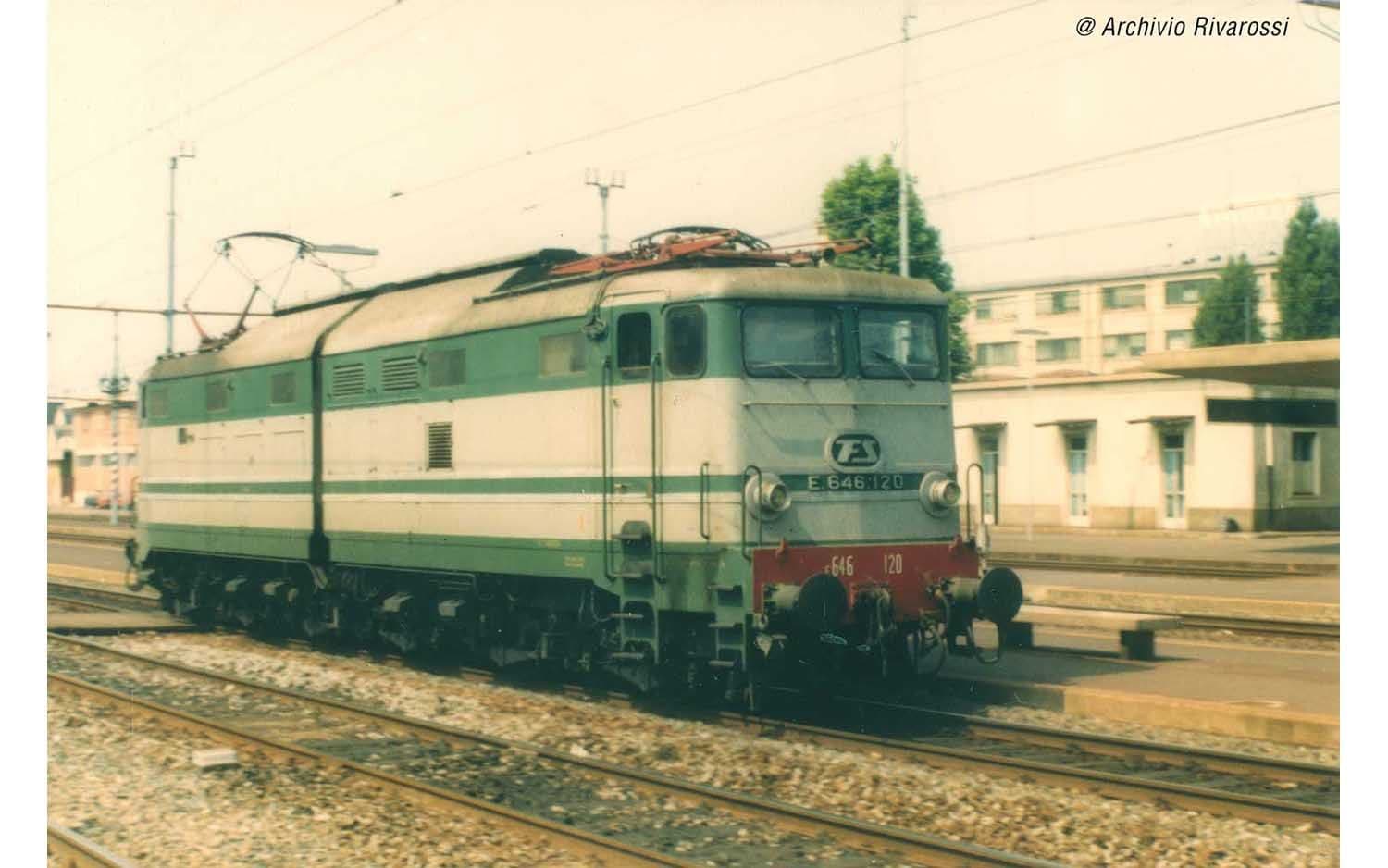 FS, electric locomotive E.646, 2nd series, green/grey livery with aluminium stripes and black bogies, period IV, with DCC-sounddecoder