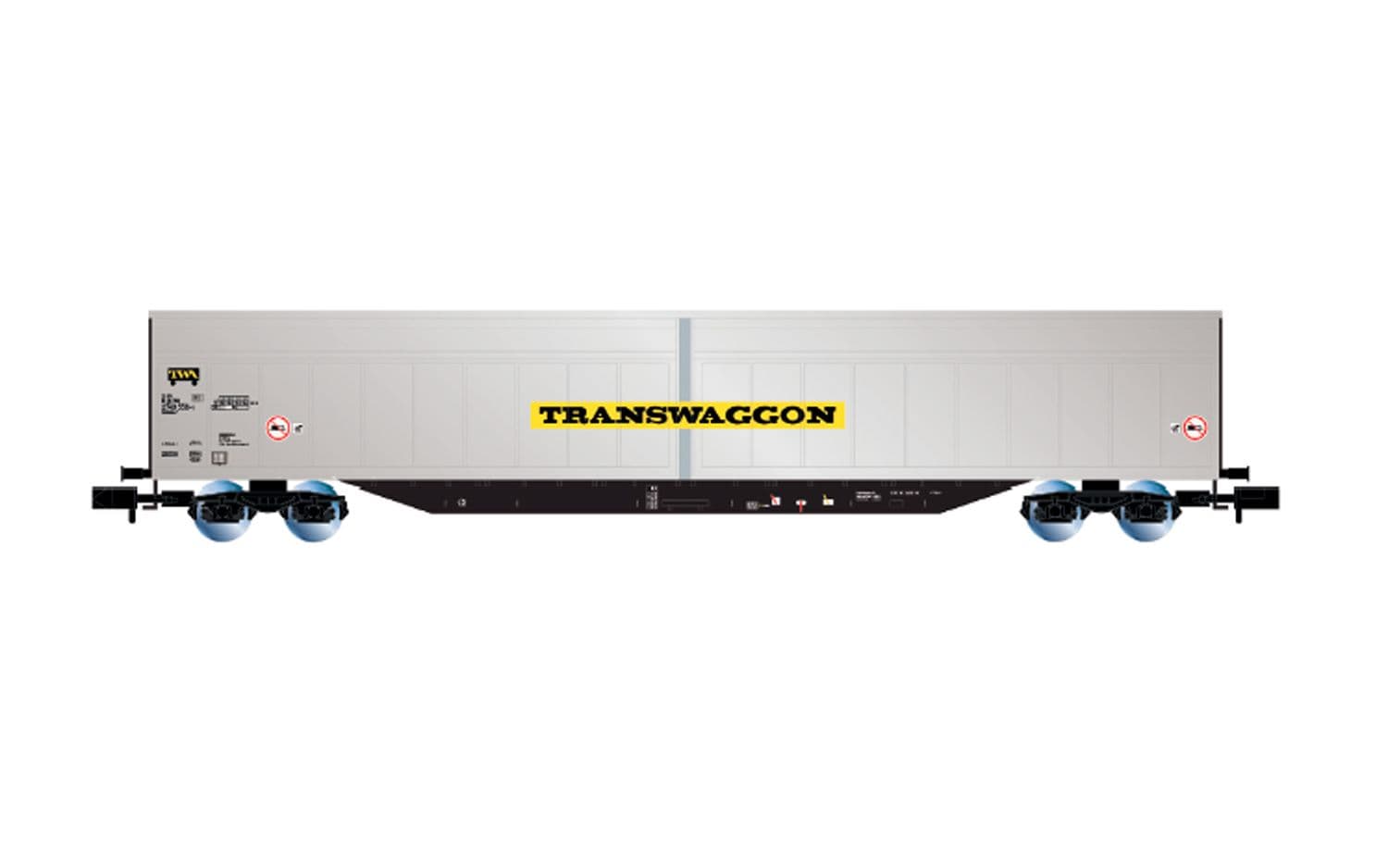 CH-TWA, 4-axle sliding walls wagon Habbiins "Transwaggon", silver/black livery, ep. VI