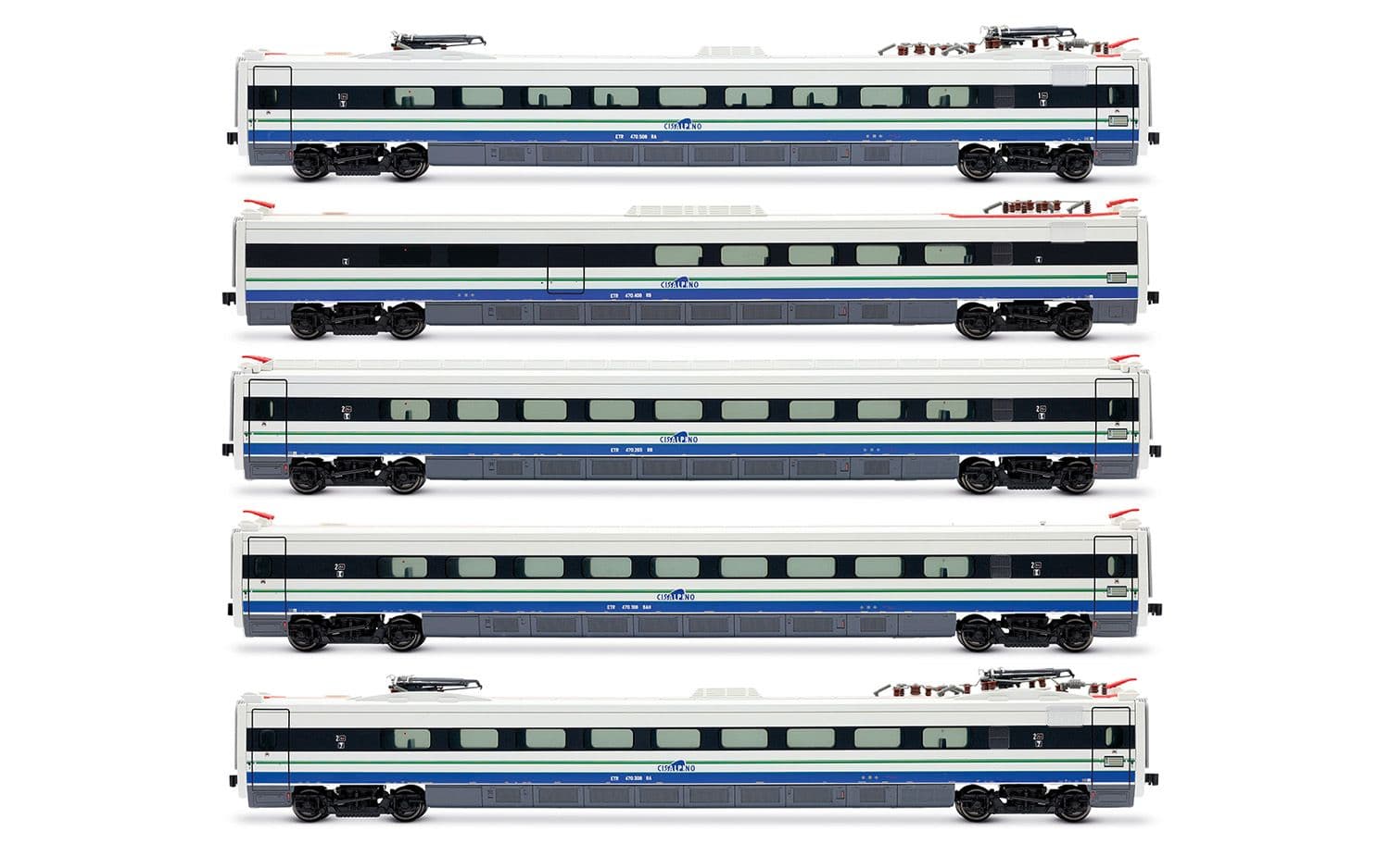Cisalpino, set di 5 carrozze intermedie per il treno ad alta velocità ad assetto variabile ETR 470, livrea originale, ep. V