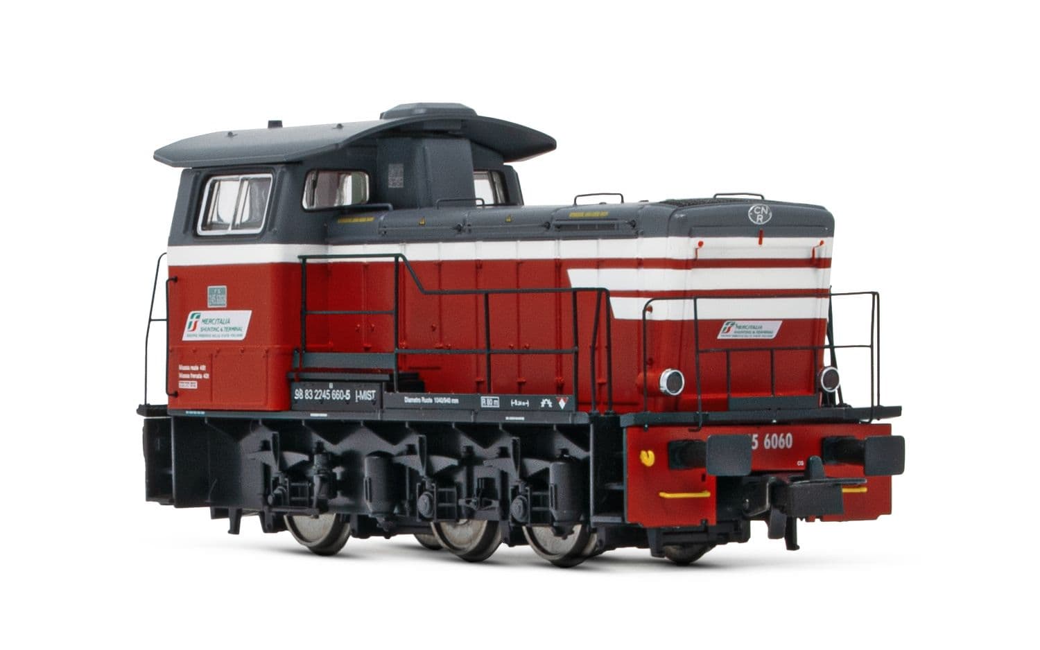 Mercitalia Shunting &amp; Terminal, Diesel-Rangierlokomotive Rh. D.245 in rot/dunkelgrauer Lackierung mit weißem Streifen, Ep. VI