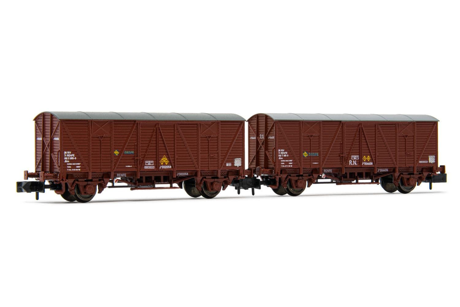 RENFE, 2-unit set of 2-axle closed wagons J3, oxyd red livery, period IV
