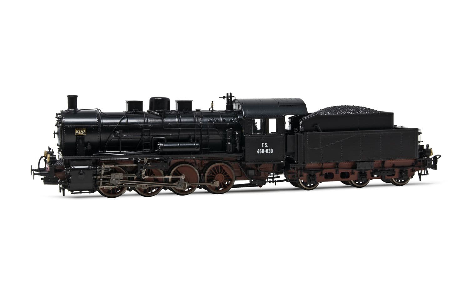 FS, steam locomotive Gr. 460, 3-dome boiler, oxide red/black livery, white markings, period II