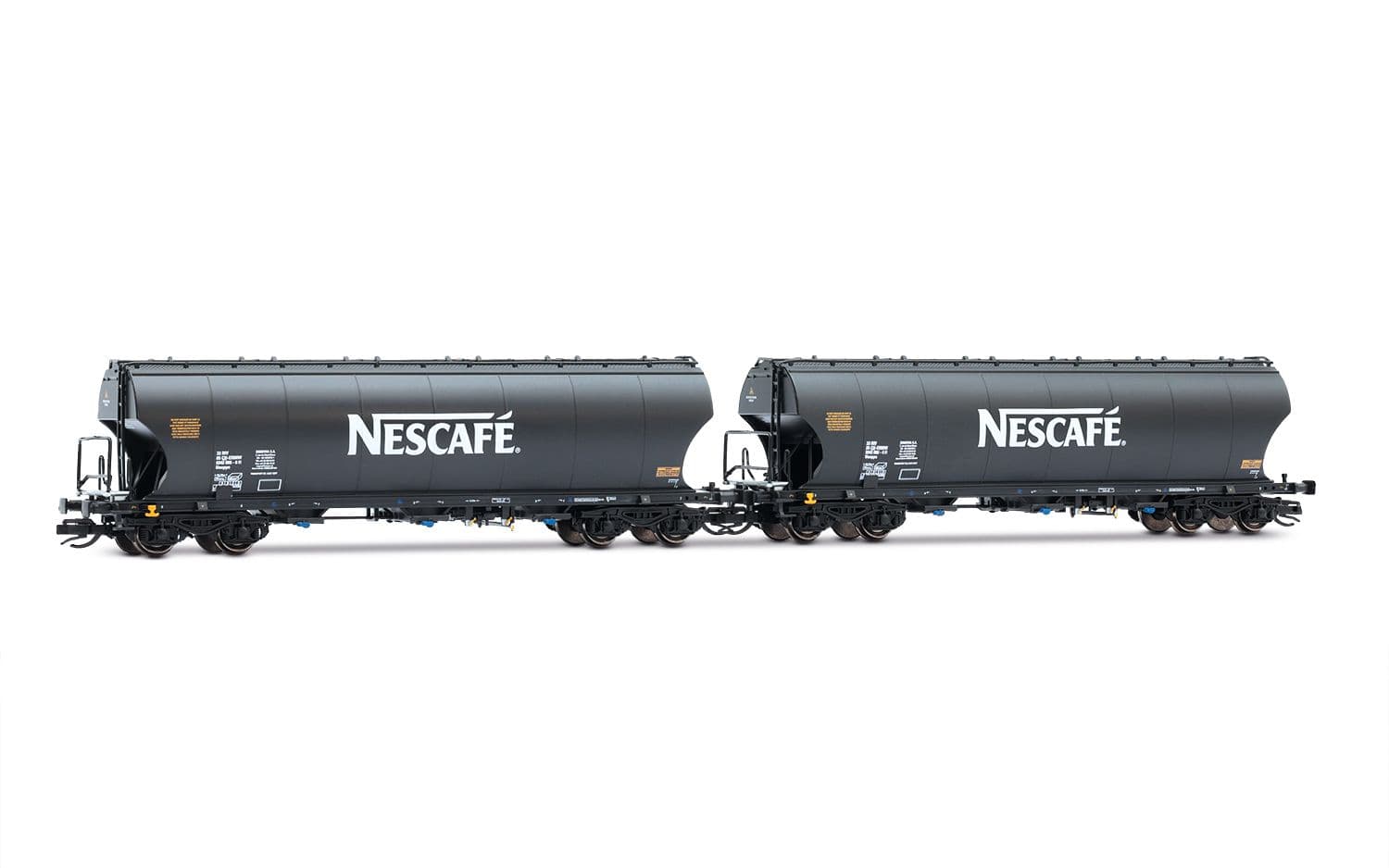Ermewa, 2-unit pack 2-axle silo wagons "NESCAFE", black, ep. VI