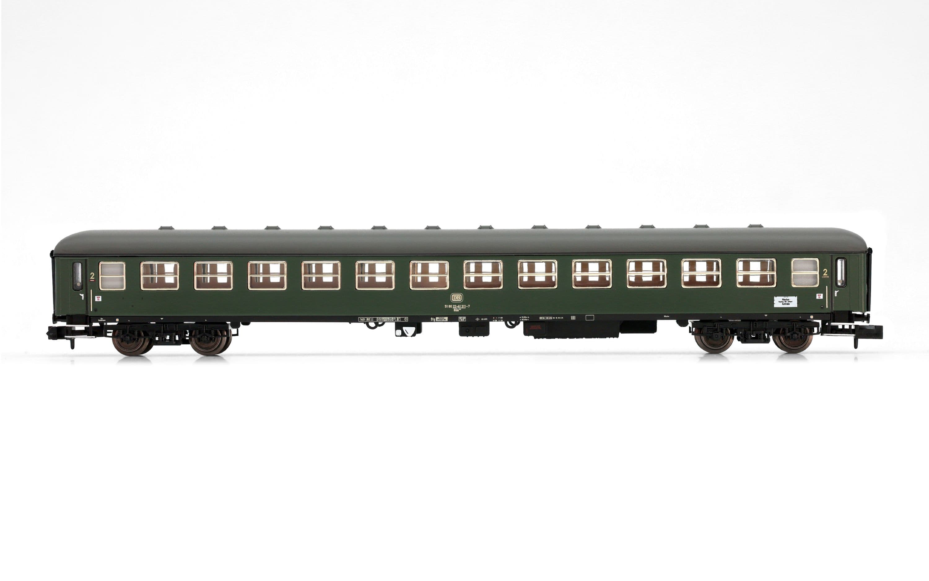 DB, 4-unit pack coaches, 1 x Am, 2 x Bm, 1 x ARm217, blue resp. green livery, period IV