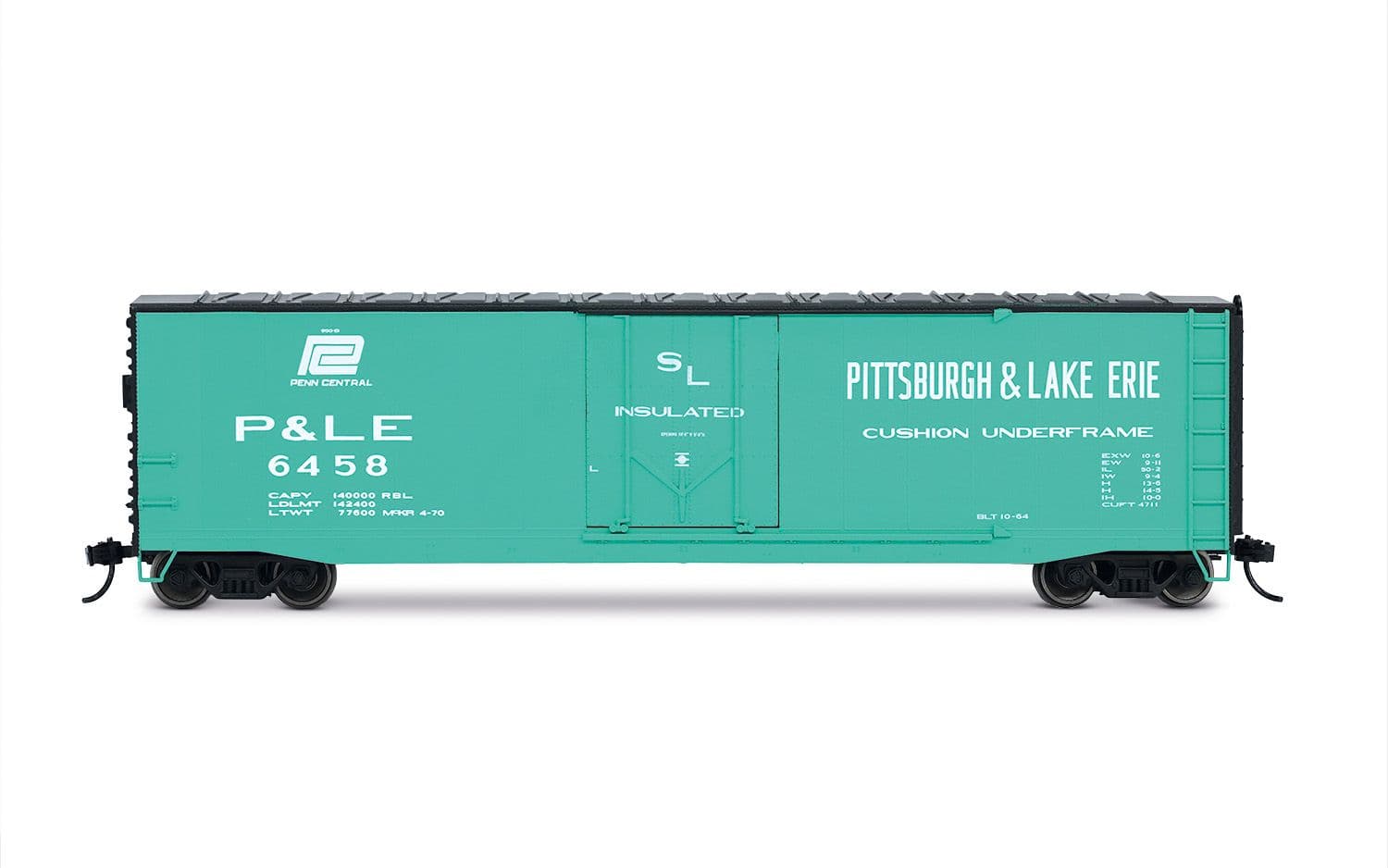 P&amp;LE, plug door boxcar, light blue livery without roof walkway, #6458