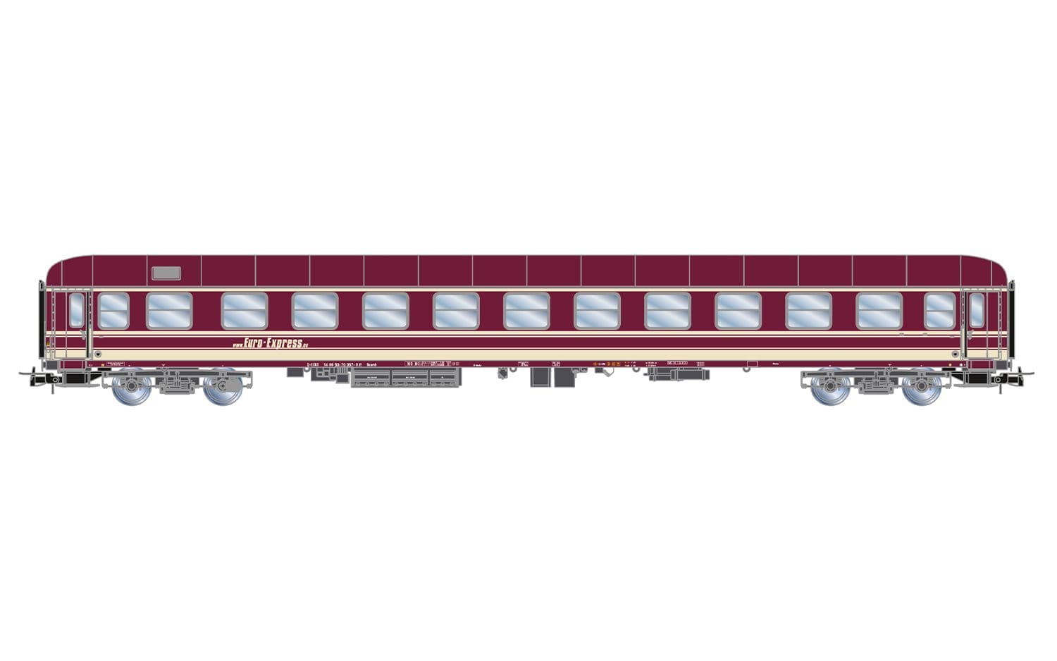 Euro-Express, 3-unit set of couchette coaches, consisting of 1 x Bcm243 + 1 x Bcm246 + 1 x Bvcmz, in purple livery, ep. V-VI