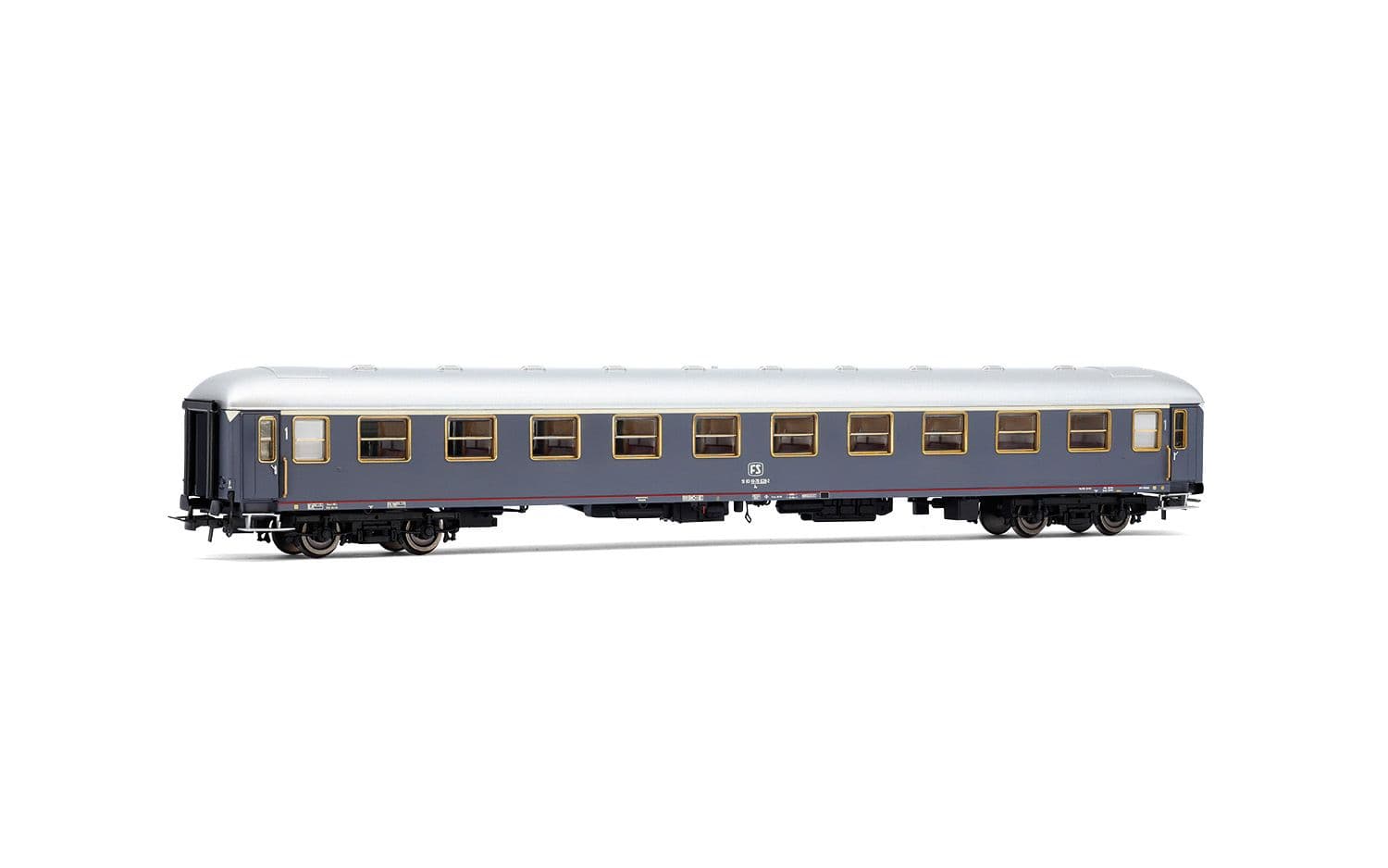 FS, 2-tlg. Set „Rapido 904-905”, UIC-X '68 1. + 2. Klasse, MD50-Drehgestelle, grau mit rotem Streifen