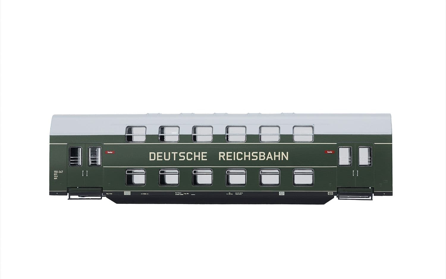 DR, 4-tlg. Doppelstockeinheit mit Steuerabteil, in grüner Farbgebung mit grauem Dach, Ep. III