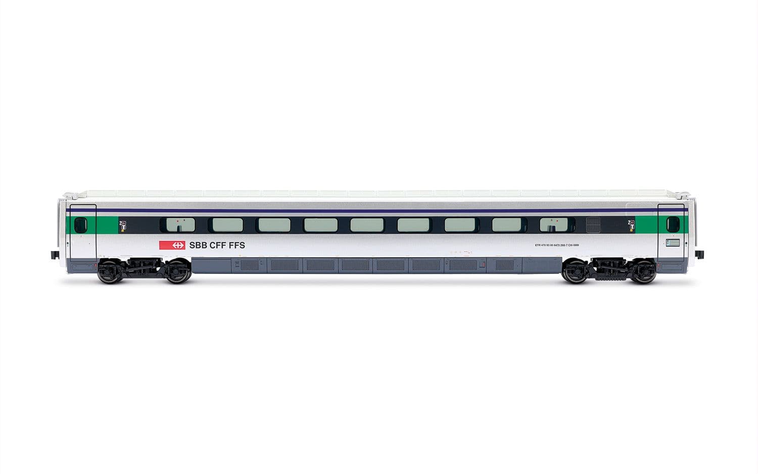 SBB, 4-unit base set of tilting high-speed train type ETR 470 silver livery with blue stripe, ep. V, with sound decoder
