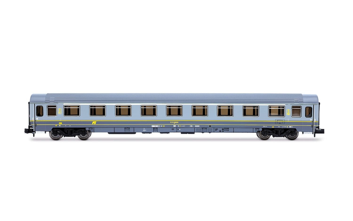 FS, 2-tlg. Set UIC-Z1-Wagen, bestehend aus 1.-Klasse-Wagen in grau/gelber Farbgebung + 2.-Klasse-Wagen in „Bandiera“ Farbgebung, Ep. V