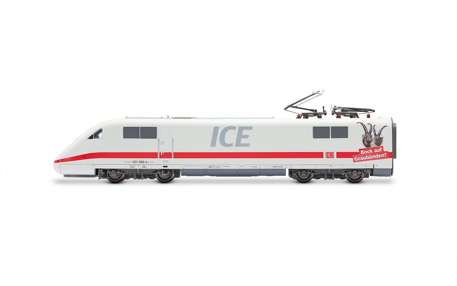DB AG, ICE1, Tz 186 „Chur“ mit zusätzlichen Schweizer Stromabnehmern, 4-tlg. Grundset (Lok, Dummy, Servicewagen + Wagen 2. Klasse), „Bock auf Graubünden“