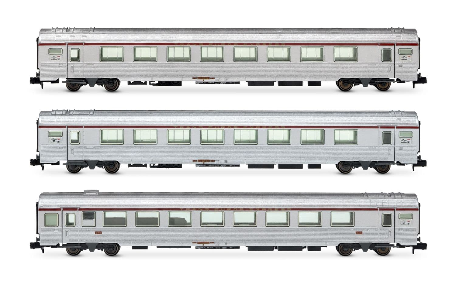 SNCF, 3-tlg. Set klimatisierter Reisezugwagen der Bauart „Mistral '69", TEE „Jules Verne", Ep. IV
