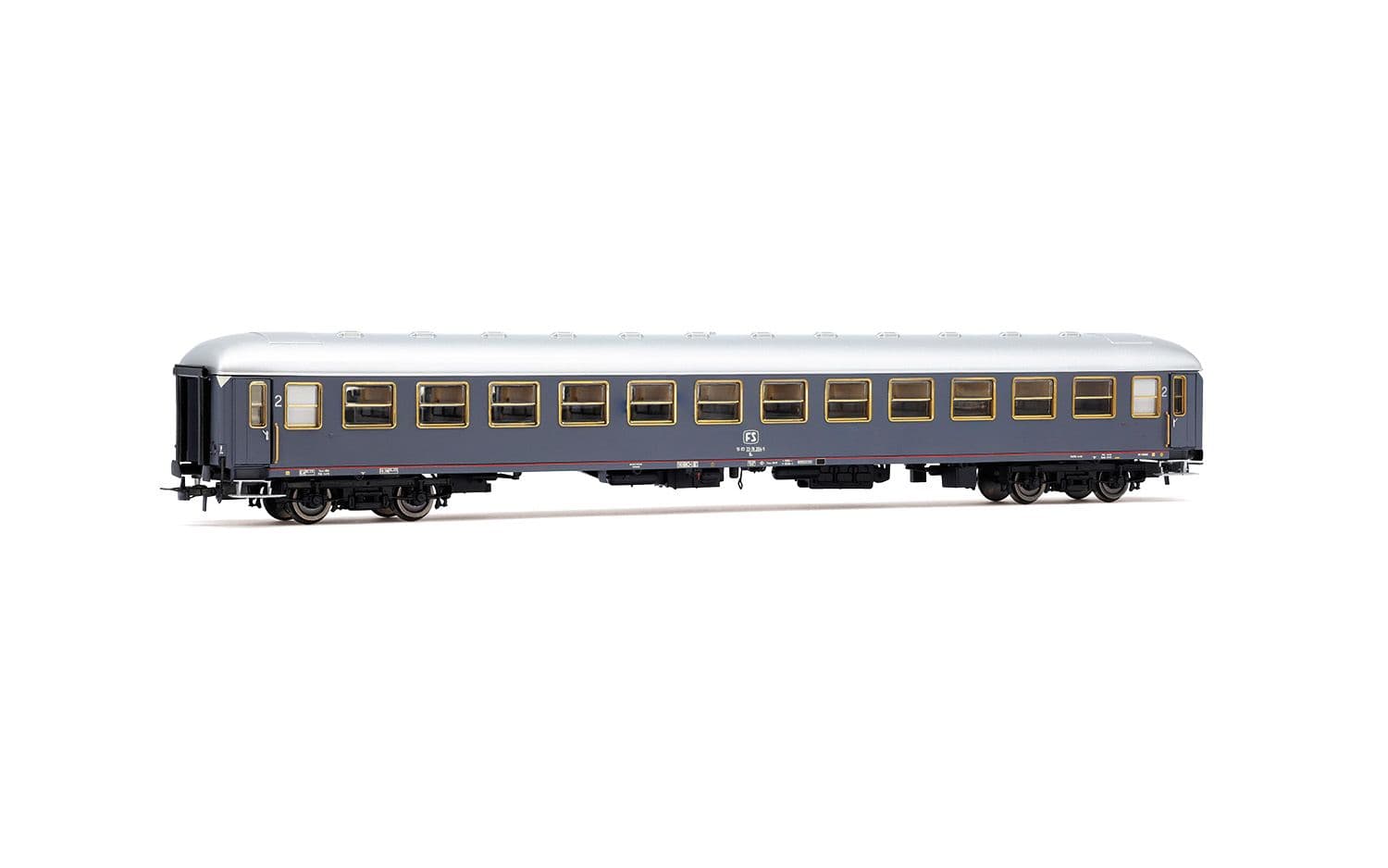 FS, 2-tlg. Set „Rapido 904-905”, UIC-X '68 1. + 2. Klasse, MD50-Drehgestelle, grau mit rotem Streifen