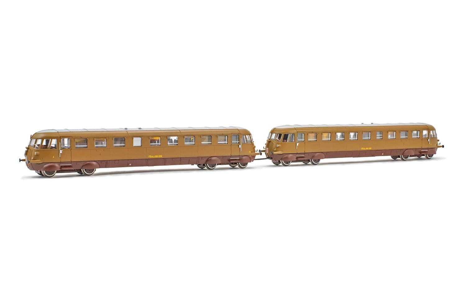 FS, diesel railcars Aln 556 first series, castano / isabella livery, set with 2 units, 1206 motorized + 1225 unmotorized, period III-IV