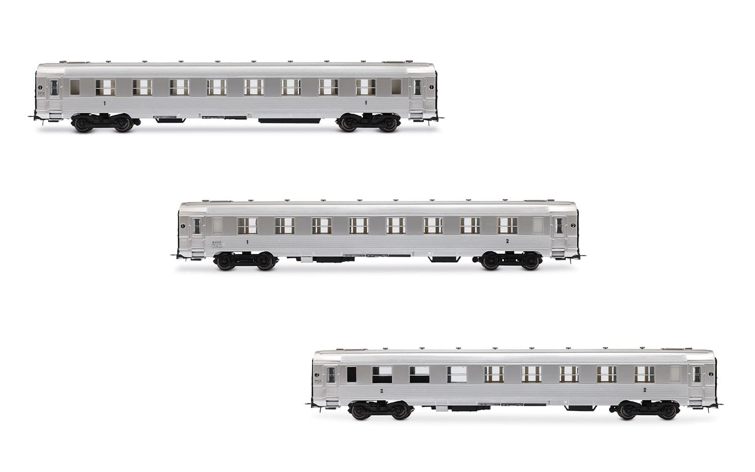SNCF, 3-unit pack short DEV Inox coaches (A8myfi 1st cl., A3B5myfi 1st/2nd cl., A5smyfi bar), ep. IIIa