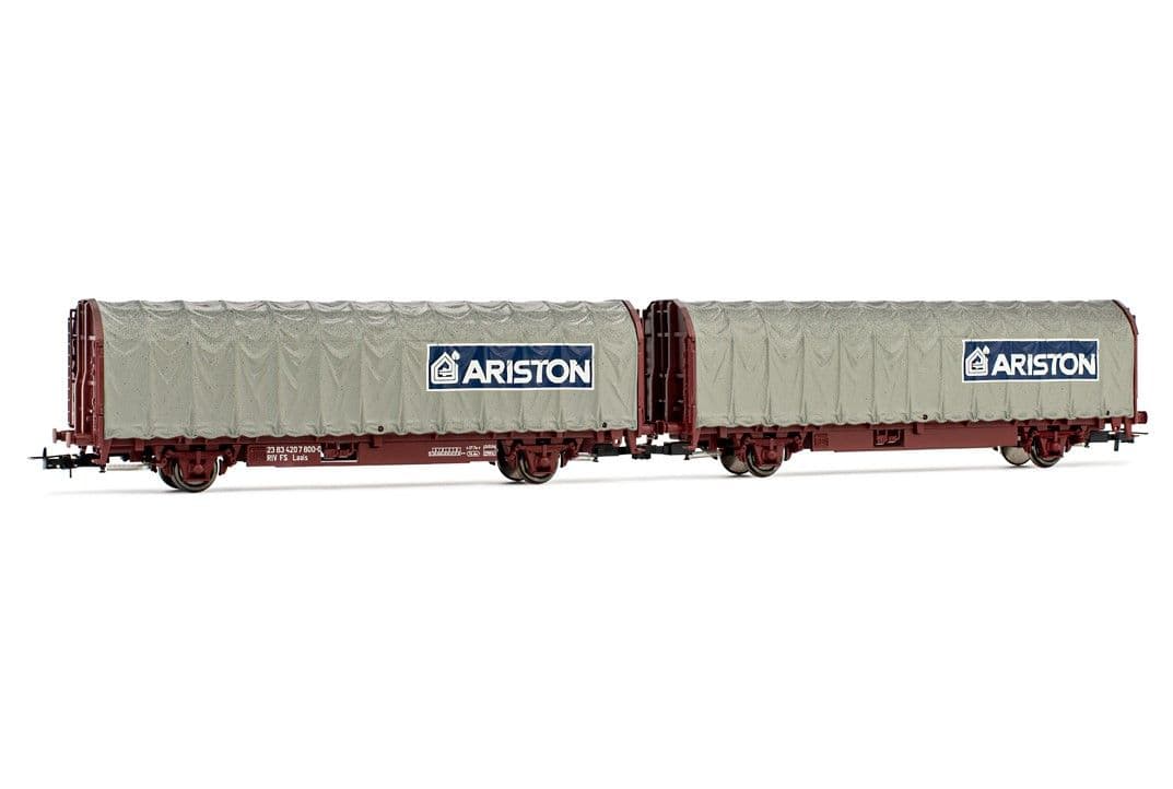 FS, 2-unit pack tarpaulin wagons "ARISTON" and "INDESIT"in grey livery, period V-VI