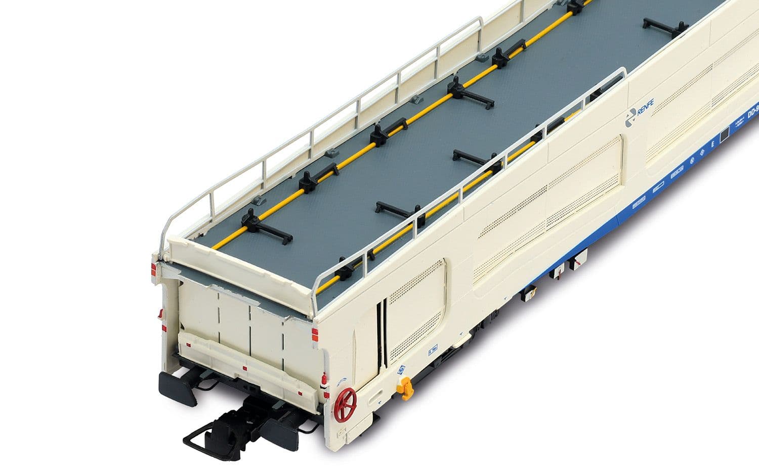 RENFE, 4-axle car transporter type DDMA, in white livery, with protective panels, ep. V