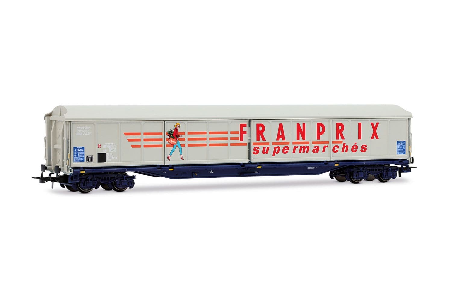 SNCF, wagon à parois coulissantes à 4 essieux type Habis, « FRANPRIX », livrée beige