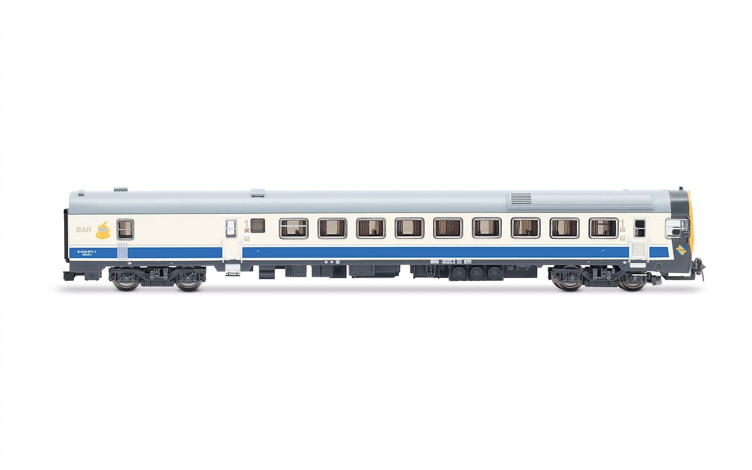 RENFE, 3-unit EMU class 444, unit 444-011 in blue-white livery, ep. V