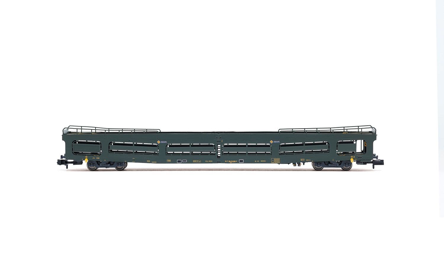 RENFE, 2-tlg. Set, Autotransportwagen DDMA, mit Schutzgittern, in ursprünglicher Lackierung, Ep. IV