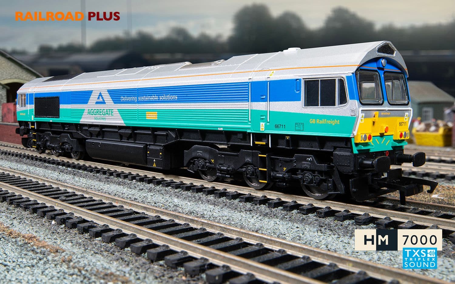 RailRoad Plus: Class 66 - Aggregates Industries - 66711 'Sence' (DCC Sound Fitted)