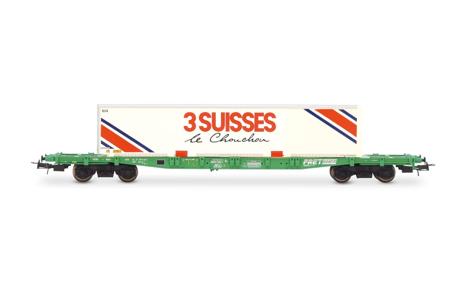 SNCF, 4-axle container wagon S70, loaded with swap body "3 SUISSES", ep. IV