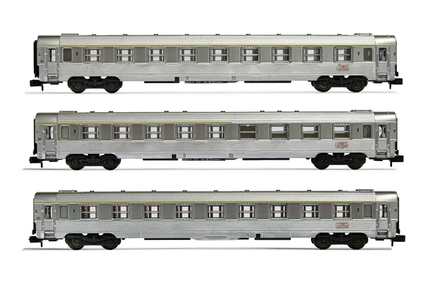 SNCF, 3-tlg. Set "Le Bourbonnais", DEV Inox Reisezugwagen, 2 x A9 + 1 x A5 Cafeteria, Ep. III