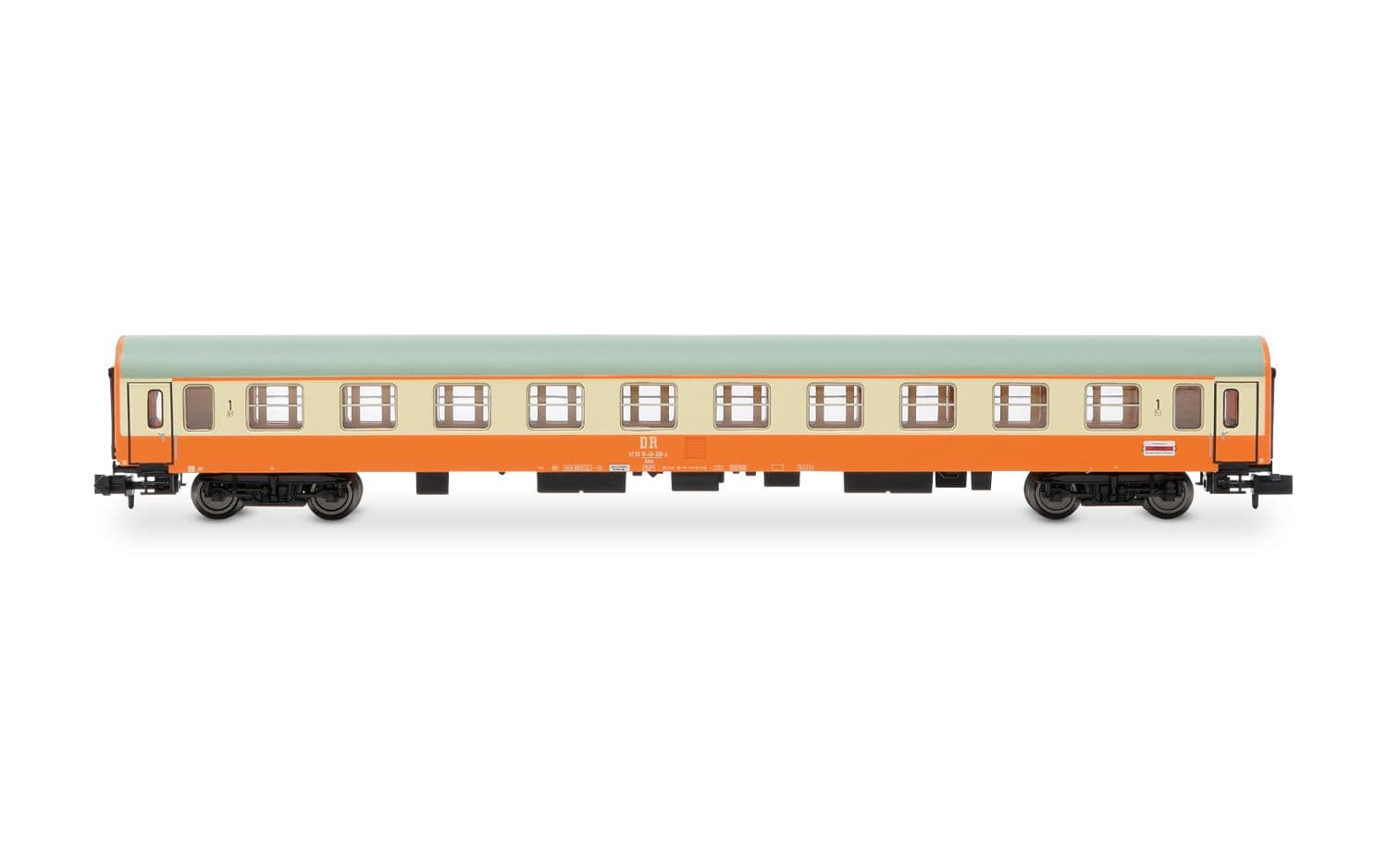 DR, 2-tlg. Set Reisezugwagen „Städte-Express“, in orange-beiger Farbgebung, bestehend aus 1 x 1.Klasse Wagen und 1 x 2.Klasse Wagen, Ep. IV