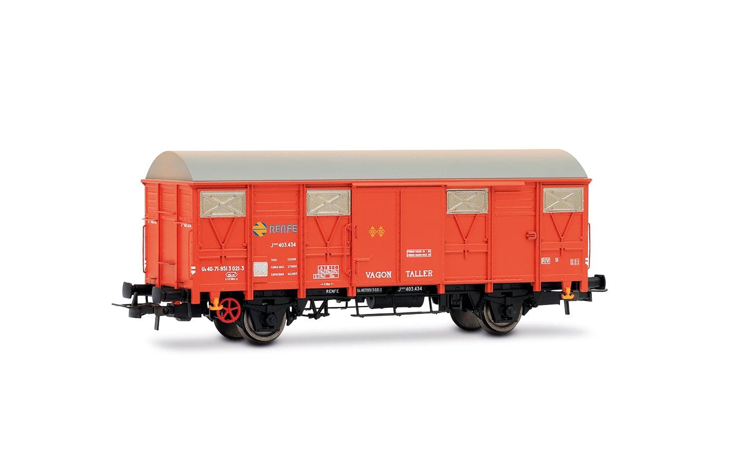 RENFE, 2-axle wagon J2, rescue train, orange livery