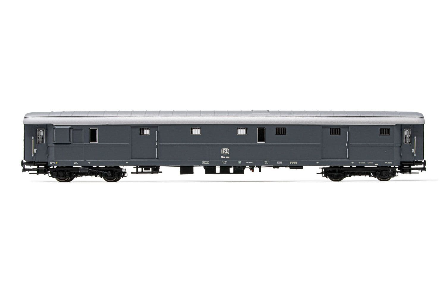 FS, luggage/mail van type ‘49 DUz 93.100, grigio ardesia livery, bogies type 27, period III-IV